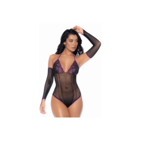 Body noir et violet et mitaines amovibles 